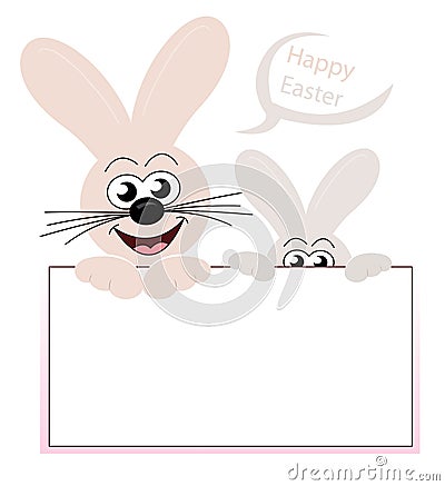 Easter bunnies with blank sign Stock Photo