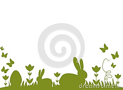 Easter bunnies and eggs on a meadow Vector Illustration