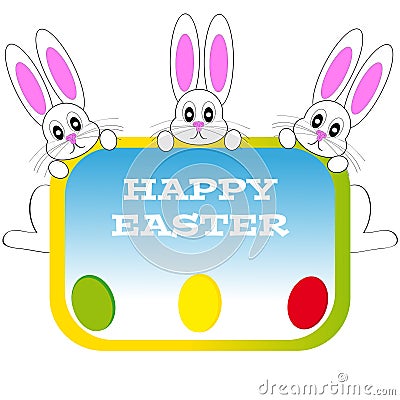 Easter bunnies with eggs on white background Vector Illustration