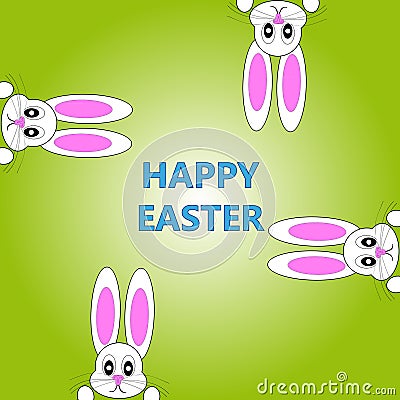 Easter bunnies on green background Vector Illustration