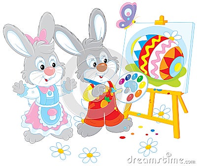 Easter Bunnies painters Vector Illustration