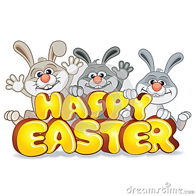 Easter Bunnies with Text Happy Easter Vector Vector Illustration