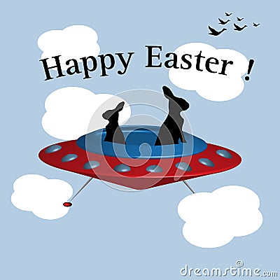 Easter bunnies in a UFO Vector Illustration