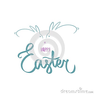 Easter bunny brush hand lettering on white background. Template for invitation. Vector Illustration