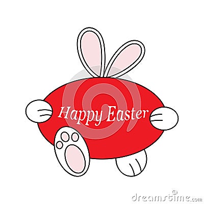 Easter bunny carries a red egg. For decor, postcards. Vektor Vector Illustration