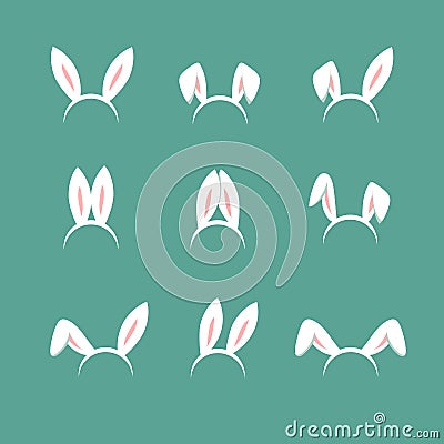Easter bunny cartoon ears, celebration mask isolated vector set Vector Illustration