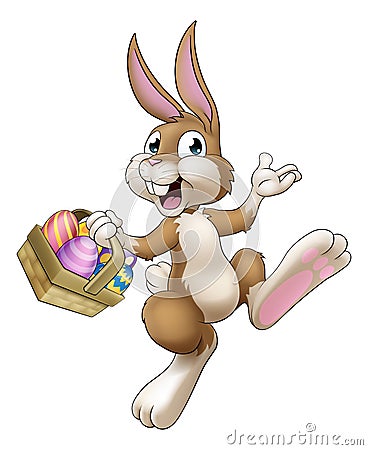 Easter Bunny Cartoon Rabbit With Eggs Basket Vector Illustration