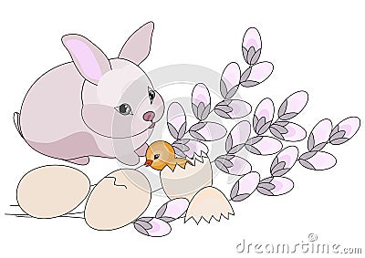 Easter Bunny and chicken. Vector illustration Vector Illustration