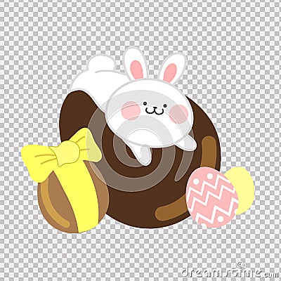 Easter bunny on chocolate egg isolated character vector Vector Illustration