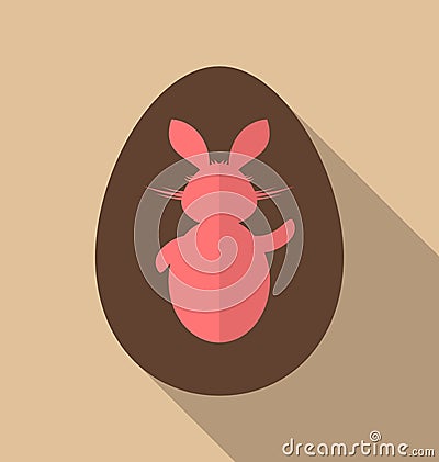 Easter bunny in chocolate egg, trendy flat style Vector Illustration