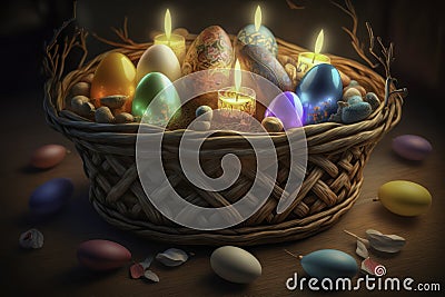 Easter Bunny Delivers Colorful Eggs Stock Photo