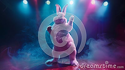 Easter Bunny Cool dance, Dance under the spotlights Stock Photo