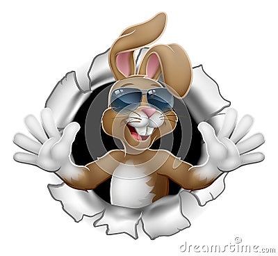 Easter Bunny Cool Rabbit Sunglasses Breaking Wall Vector Illustration