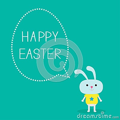 Easter bunny and dash line egg bubble. Card. Vector Illustration