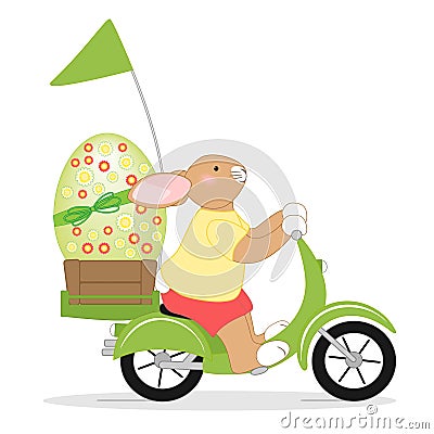 Easter bunny delivers big easter egg Vector Illustration