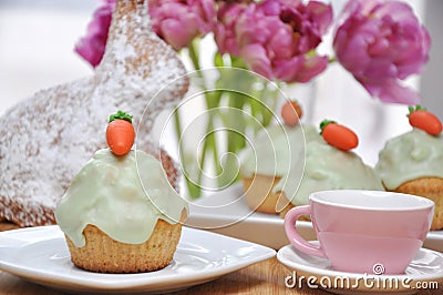 Easter Bunny and Easter Cupcake Stock Photo