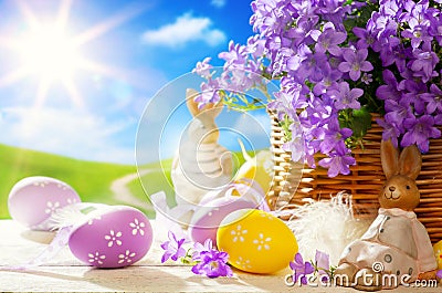 Art Easter bunny and Easter eggs Stock Photo