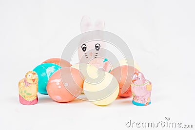 Easter Bunny with Easter eggs Stock Photo