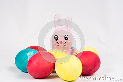 Easter Bunny with Easter eggs Stock Photo