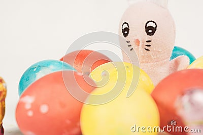 Easter Bunny with Easter eggs Stock Photo