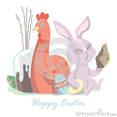 Easter bunny eating a cake Vector Illustration