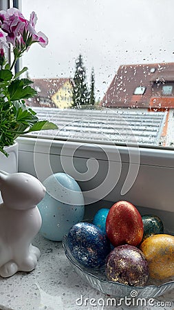 Easter bunny and eggs Stock Photo