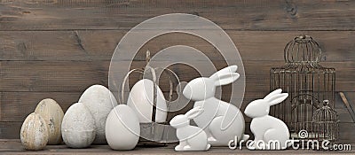 Easter bunny and eggs. retro style decoration Stock Photo