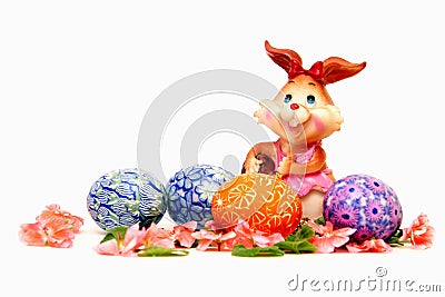 Easter bunny and painted eggs - Easter symbol Stock Photo