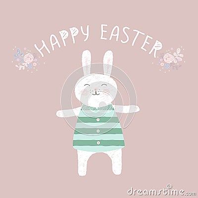 Easter bunny with flowers. hand-drawn. Vector illustration. Vector Illustration