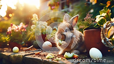 Easter Bunny in the Garden - AI generated Illustration, realistic Cartoon Illustration
