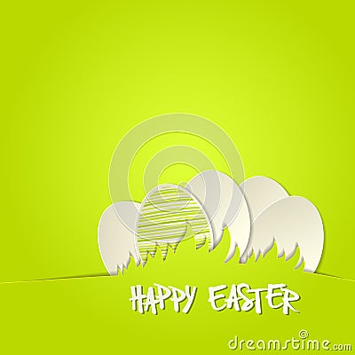 Easter bunny in grass greeting card Vector Illustration