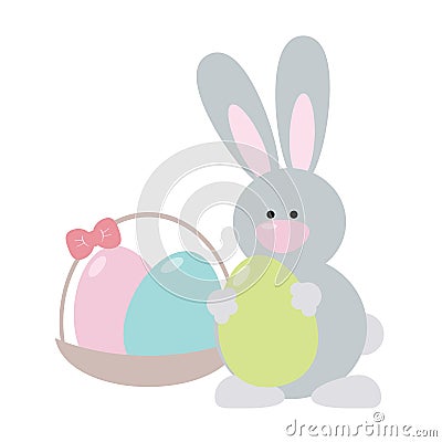 Easter Bunny with Green Egg Vector Illustration