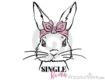 Easter bunny head with bandana. Rabbit home sign Vector Illustration