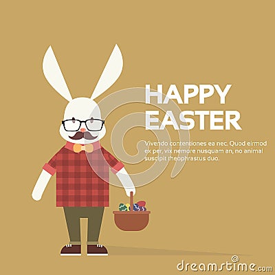 Easter Bunny Hipster Style Mustache Glasses Vector Illustration