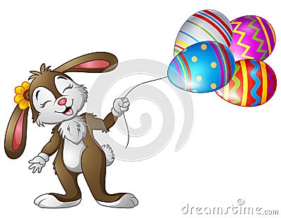 Easter bunny holding easter eggs balloons Vector Illustration