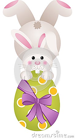 Easter bunny holding a large chocolate egg Vector Illustration