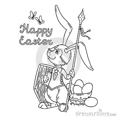 Easter bunny knight with a lance and shield Cartoon Illustration