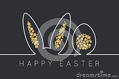 Easter bunny line. Golden Egg Design background. Vector Illustration