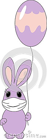 easter bunny in medical mask with ball, funny pokemon Vector Illustration