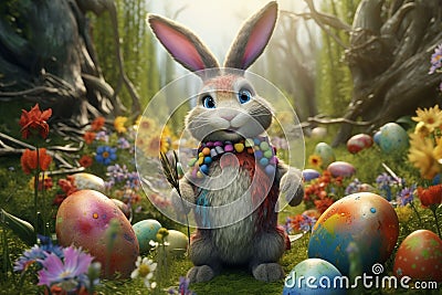 Easter bunny with a paintbrush creating a Stock Photo