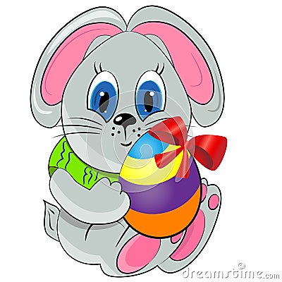 Easter bunny with paited egg. Vector Illustration