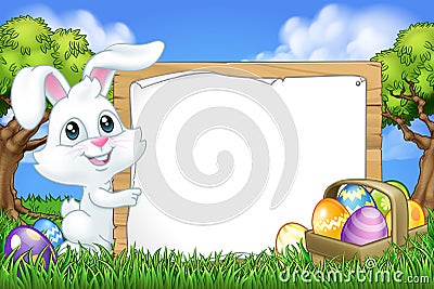 Easter Bunny Rabbit Eggs Sign Background Cartoon Vector Illustration