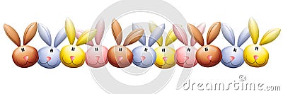 Easter Bunny Rabbit Heads Border Cartoon Illustration