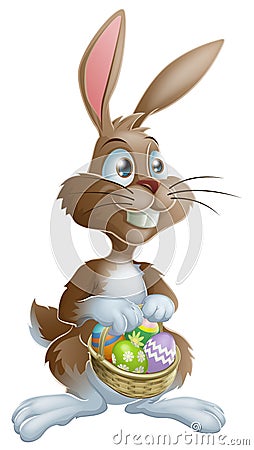 Easter bunny rabbit holding Easter eggs basket Vector Illustration