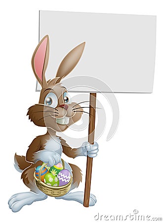 Easter bunny rabbit holding sign Vector Illustration