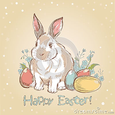 Easter bunny retro card Vector Illustration