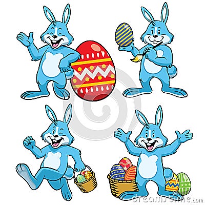 Easter bunny set in cartoon style Vector Illustration