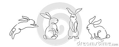 Easter bunny set in simple one line style. Rabbit icon. Black and white minimal concept vector illustration Vector Illustration