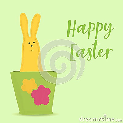 Easter bunny sitting in pot Vector Illustration