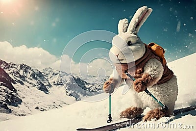 Easter Bunny Skiing, Easter Bunny Skiing Stock Photo